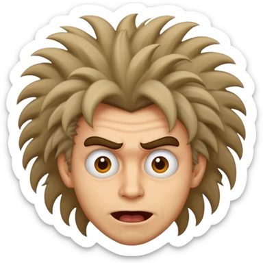 man with wild hair and weird crazy face sticker