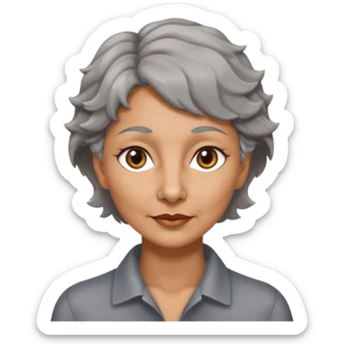 woman 50 years old, tanned skin, very short grey wavy wolf cut hair, brown eyes sticker