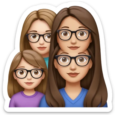 Woman with long hair and straight hair who’s light skin and daughter with brown hair (mixed white skin) and wavy hair with glasses  sticker