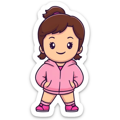 The coolest brunette 1st grader girl who is gorgeous and happy and wearing pink  sticker