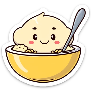 smiling bowl of creamy porridge with a spoon sticker