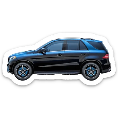 black Mercedes GLE SUV in pure side view, only the side visible, cute compact proportions, glossy black paint, blue-tinted windows, rounded and soft features sticker