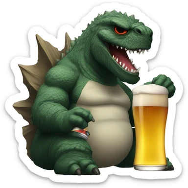 Godzilla with sunglasses drinking a beer sticker