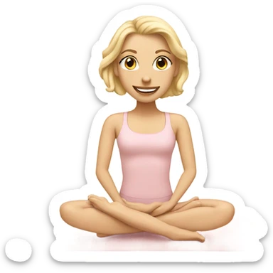 A blonde white Pilates girl in light pink clothes with beige fitness mat sticker
