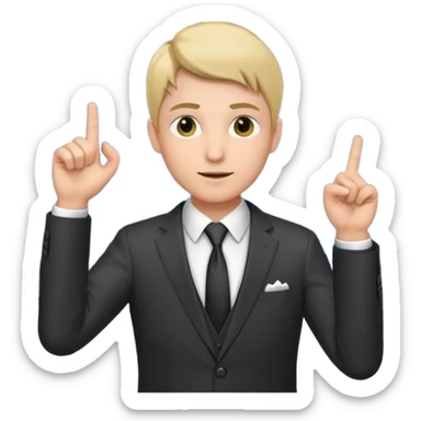 mach mir einen trader an der börse der tradet der so mit einer hand hinter sich deutet um anzig sticker