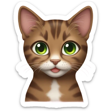 Girl with fair skin and long, dark brown, curly hair and hazel eyes kissing a brown tabby cat with green eyes on its head sticker