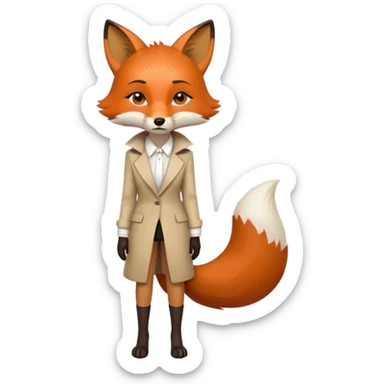 serious anthropomorphised female fox in stylish outfit, no sunglasses, very sad and crying, looking to the left, full-body view sticker