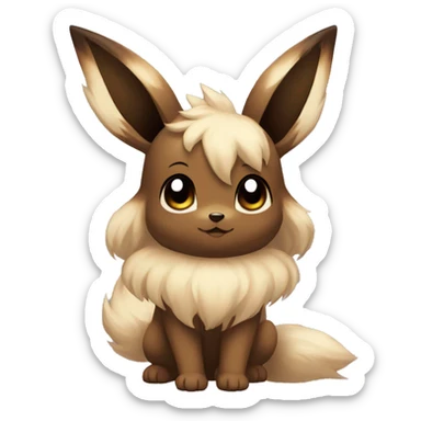 Kawaii Shiny Eevee with dark brown long emo hair covering her eyes Full Body sticker