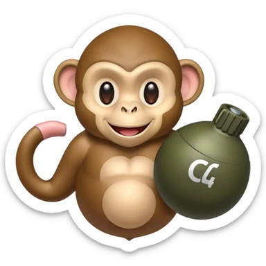 Smiling Monkey holding a C4 bomb  sticker