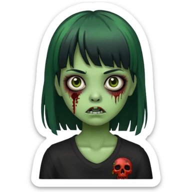 girl zombie with green skin with black hair long with bangs sticker