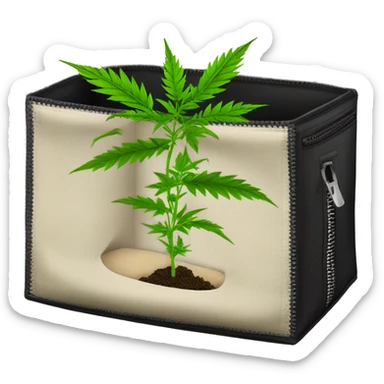 black grow box with zipper and hemp plant inside sticker