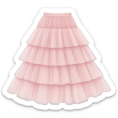 Long soft pink tiered tulle skirt, isolated sticker