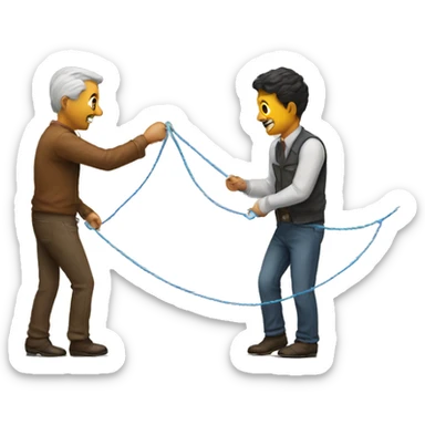 a man leads another man by a string, like a pet sticker