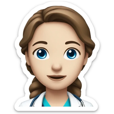 female doctor with medium brown hair, blue eyes, pale skin and a blue stethoscope  sticker