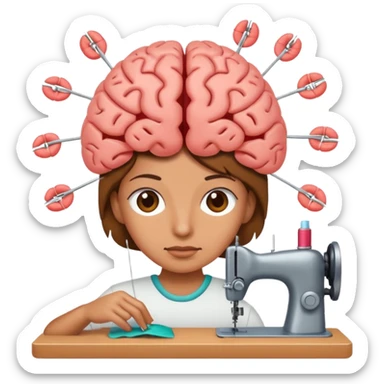 Una persona cosiendo un cerebro sticker