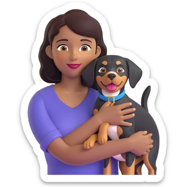 dark-skinned woman holding an Entlebucher Sennenhund, friendly and joyful, simple background sticker