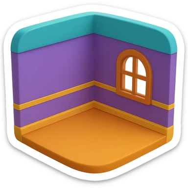 create an empty 3d cartoony room in a rounded square shape on a transparent bg sticker