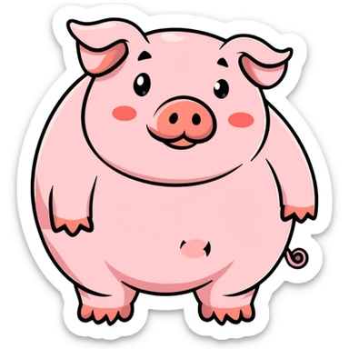 extremely obese pig, exaggerated roundness, cartoon style sticker