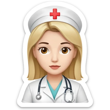 nurse with white skin and brown hair gradated with blonde sticker