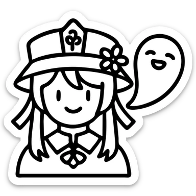 Add a ghost next to the character, maintaining the icon style inspired by Hu Tao from Genshin Impact. sticker