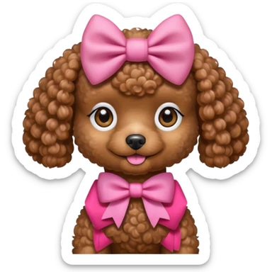 Brown toy poodle with pink bow sticker