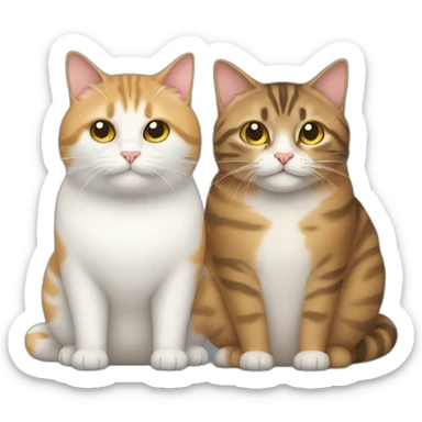 Two fat cats, one tabby and one white sticker