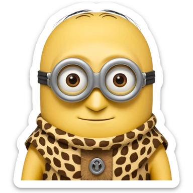 a minion wearing ancient animal skin cloth, half body, icon sticker