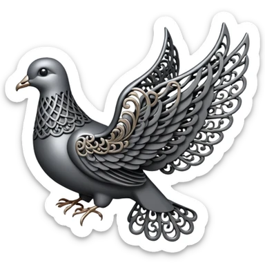 Black and silver filigree dove, 3D, extremely detailed design should face to the right side turned 180 degrees sticker