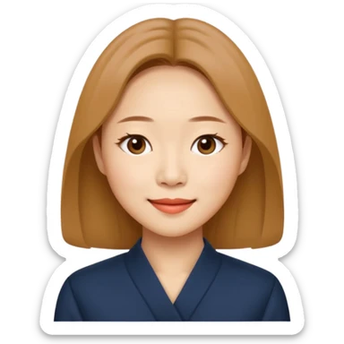 “Cartoon emoji of Gong Hyo-jin, long narrow face, sharp jawline, small almond eyes, high nose bridge, elegant smile, minimal makeup, refined aura” sticker