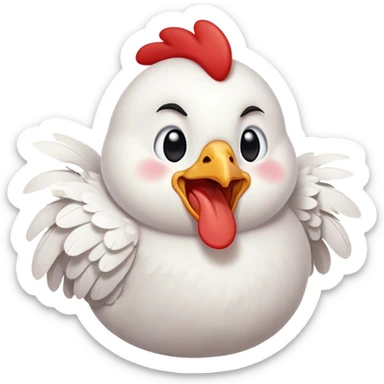 Cinematic Cute Yawning White Chicken Portrait Emoji, Head tilted slightly with a dramatic, wide-open yawn, showcasing a soft, fluffy white plumage with a crisp red comb and drooping wings, round beady eyes barely open in drowsy contentment, Simplified yet irresistibly adorable features, highly detailed, glowing with a soft, cozy glow, high shine, relaxed yet expressive, stylized with a touch of whimsy, bright and endearing, soft glowing outline, capturing the essence of a sleepy yet affectionate chicken, so drowsy it feels like it could stretch out of the screen and curl up for a nap! sticker