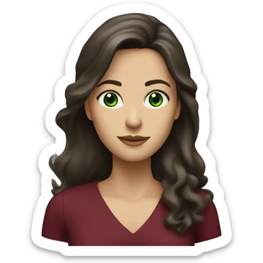 Long haired, Brunette woman with green eyes and burgundy dress sticker