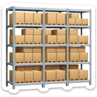 apple style emoji of a warehouse with storage shelves, alternate version, representing Lagerplatz (storage location) sticker