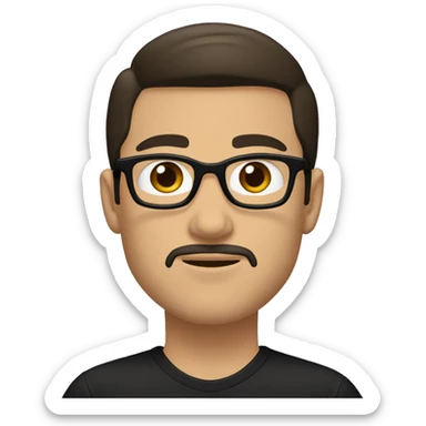 white boy with goatee and soul patch, round eyebrow frame glasses, a purdue university shirt. black hair with a widows peak. dark brown eyes sticker