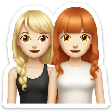 Pale skin Red head girl with bangs and pale skin blonde girl with bangs best friends holding hands sticker