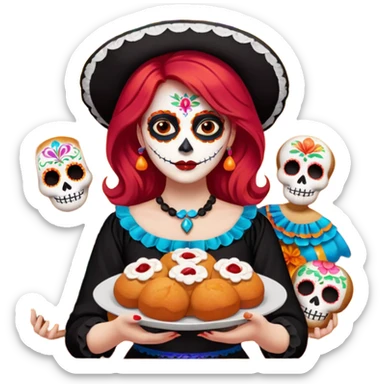 Día de muertos cabello rojo pan de muerto papel picado sticker