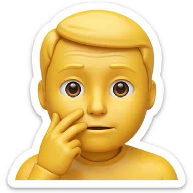 3D render of a yellow thinking face emoji with hand on chin, same expression and color as 🤔, smooth glossy surface, realistic lighting, no body, clean background sticker