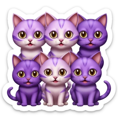 A bunch of purple cats with huge eyes smelly lines and their massive brown tongues out sticker