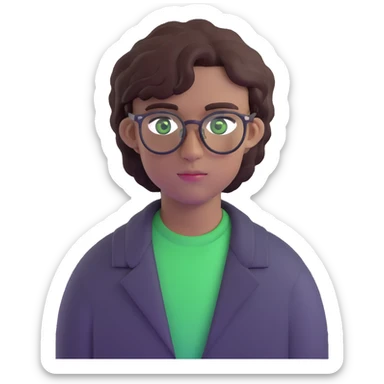 young man with dark slightly curled hair wearing glasses with green eyes sticker