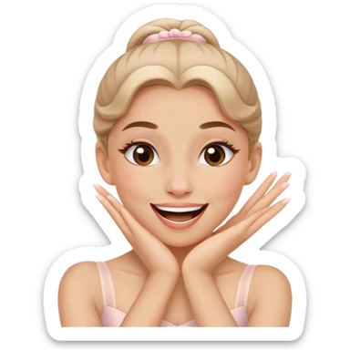 The ballerina laughs sweetly, covering her mouth with her hand sticker