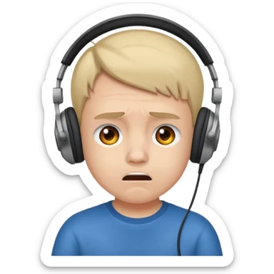 A frustrated child with headphones on sticker