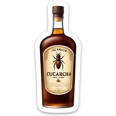 a bottle of rom, text "cucaracha" on them sticker