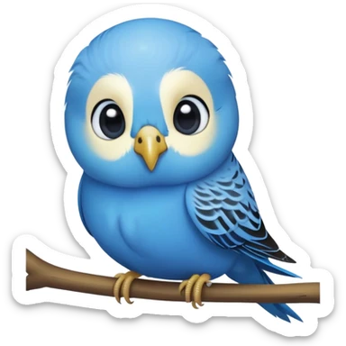 cinematic-cute-blue-budgie-portrait-emoji,-head-tilted-playfully-and-inquisitively,-featuring-a-brilliant-blue-feathered-fur-with-a-natural-sheen,-round,-sparkling-dark-eyes-filled-with-curiosity,-simplified-yet-irresistibly-adorable sticker