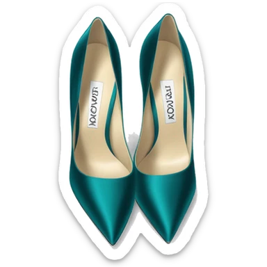 Realistic isolated top view of a pair of dark teal silk satin jimmy Choo stiletto high heel shoes. sticker