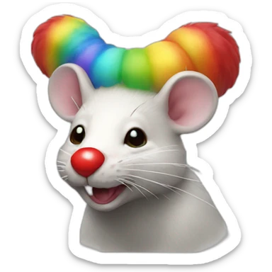 clown rat with red nose and rainbow wig sticker