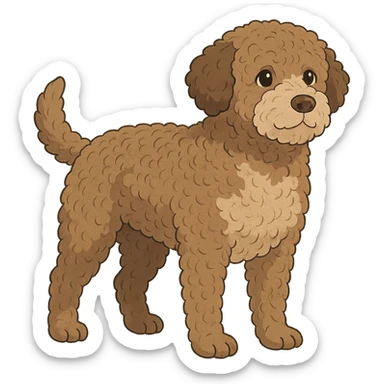 ghibli style roan Lagotto Romagnolo dog illustration sticker