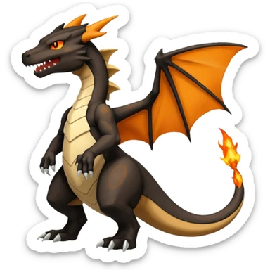 Magmatic fiery badass cool obsidian-Black and golden-orange Helioptile-Marowak-Charizard-Fakémon-hybrid-creature (full body)  sticker