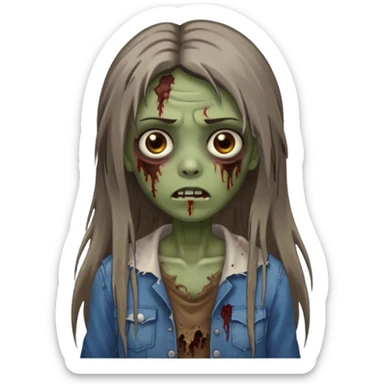 zombie girl with straight long hair and brown eyes, brown skin sticker