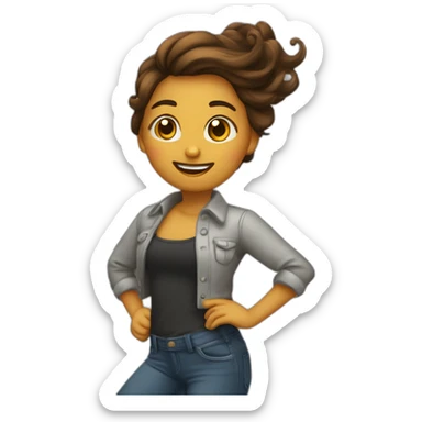 Chica caucásica pelo marrón largo ondulado bailando sticker