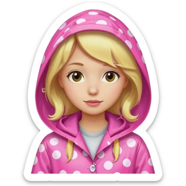 Blonde girl in a pink polka dot raincoat with hoodie sticker