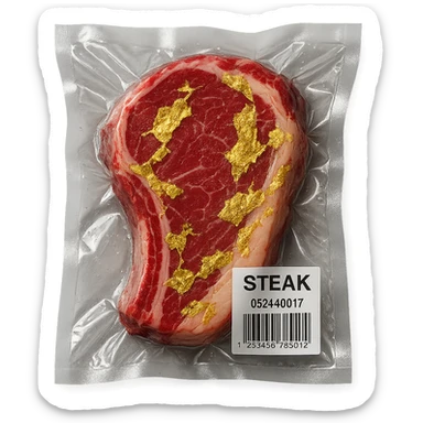 steak with gold leaf accents, glossy and inflated sticker